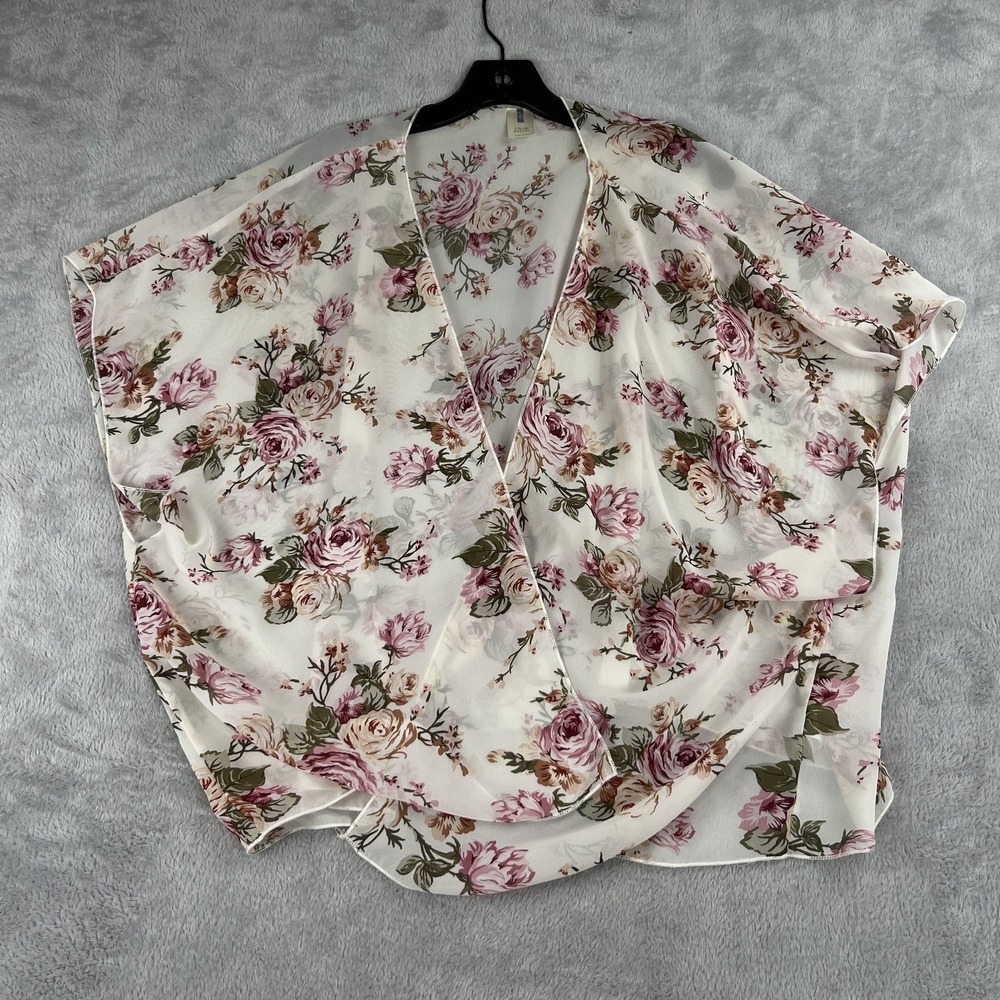 Color Swatch Floral Sheer Kimono Wrap Cardigan White Boho Beach Cover Up Top